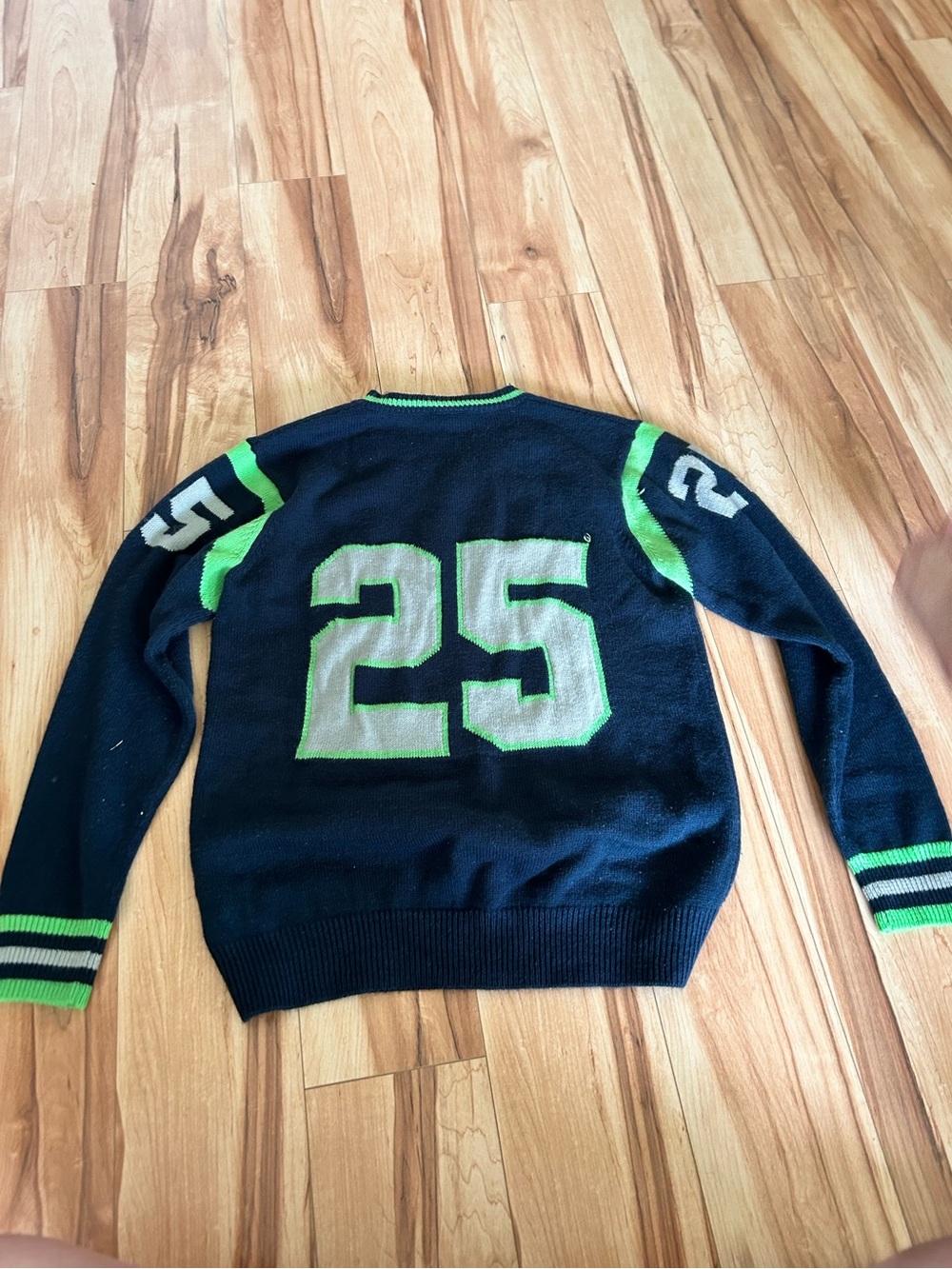 Women’s Navy Blue Athletic Knit Sweater with Lime Green Accents - Seahawks